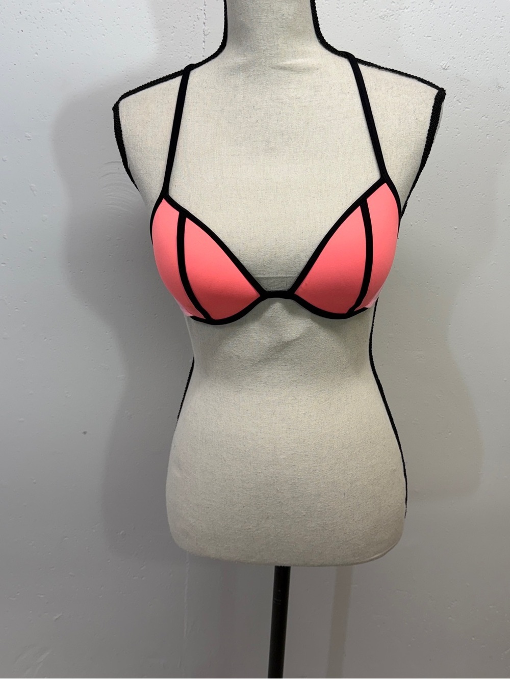 Victoria's Secret Coral Pink Padded Triangle Bra with Black Trim